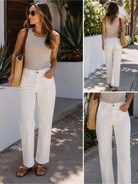 Giorgio Armani White Cotton Linen Straight Leg Jeans Size 28 NWT Made in Italy